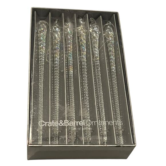 Crate & Barrel Clear Glass Icicle Ornaments 7" Set of 12 - Picture 2 of 5